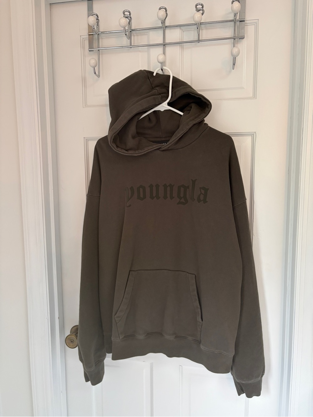 YoungLA Men's Cloud 9 Gothic Logo Heavyweight Hoodie Size Large Brown